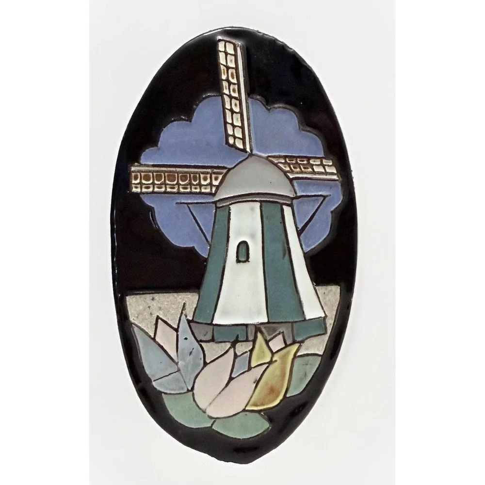 VTG Dutch Cloisonne Ceramic Tile Oval Windmill Henk Potters Pottenbakkerij Rare